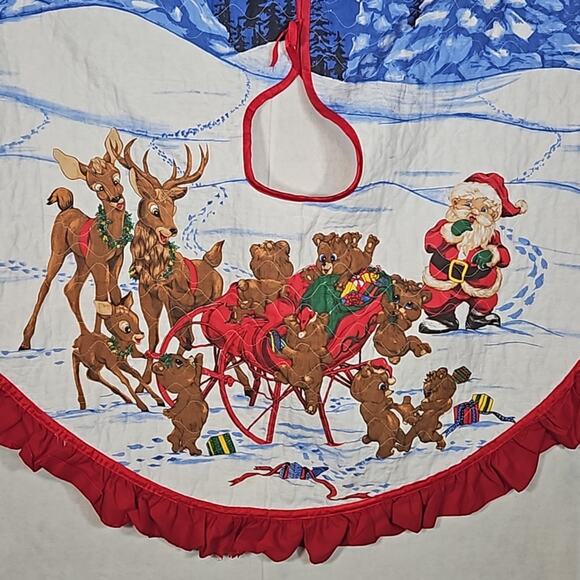 Vintage House of Lloyd Playful Pets Tree Skirt Christmas Santa Chipmunks - Picture 2 of 6